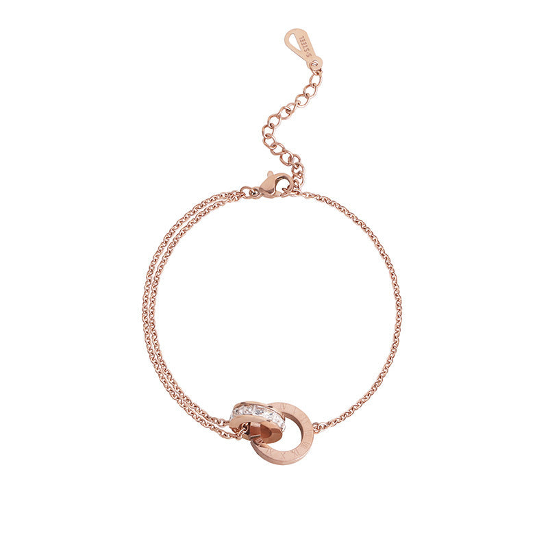 Wholesale Titanium Steel Diamond Interlocking Roman Numeral Bracelet